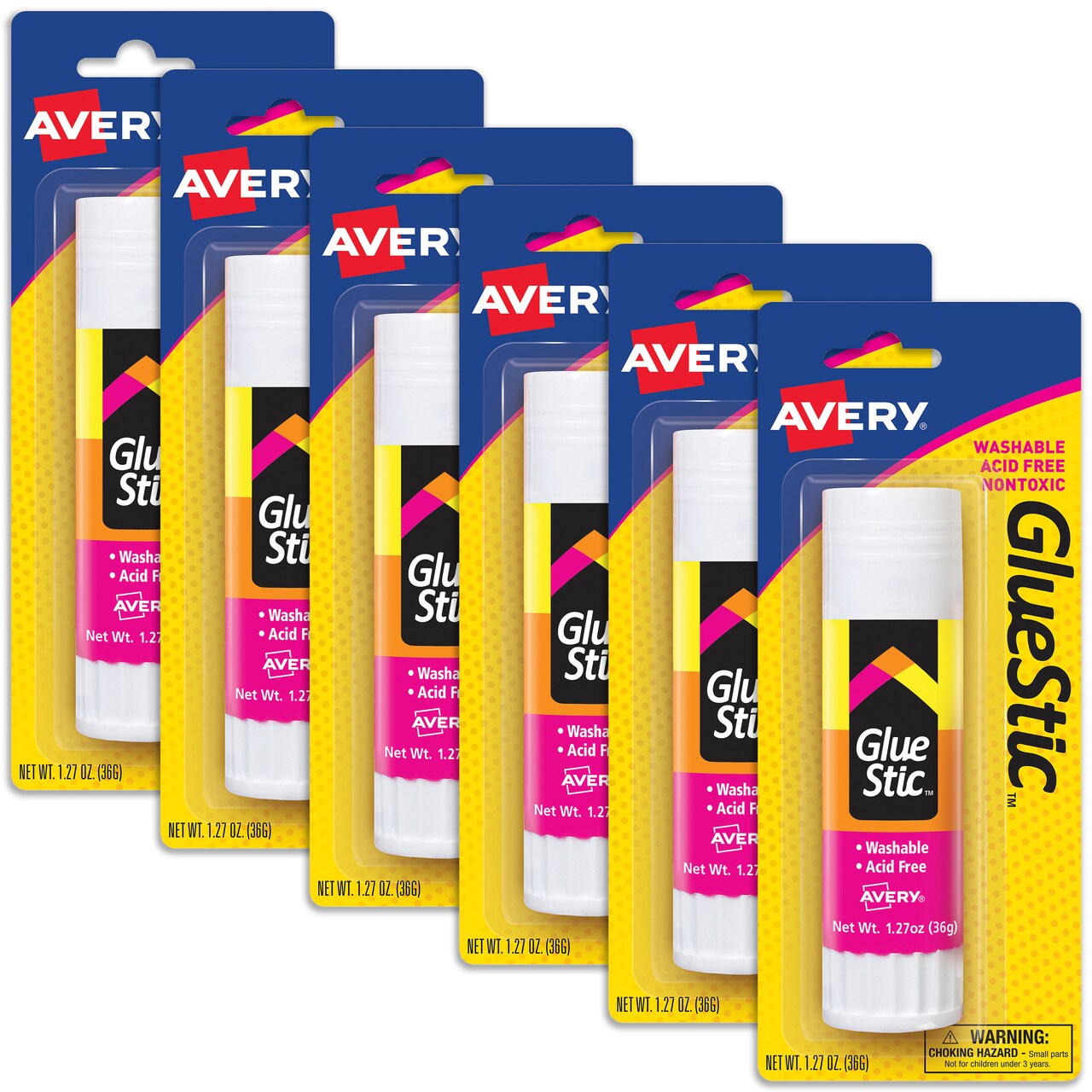 Avery Glue Stick White, Washable, Permanent, 1 Per Pack, 6 Packs, 6 Glue  Sticks Total (00191)